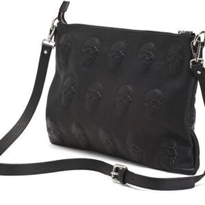 Impeller Black Skull Embossed italian leather crossbody Bag